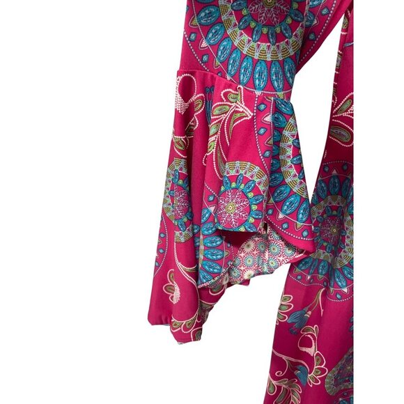 Shelby & Palmer Pink Teal Mandala Print Sheath Dress Flared Sleeves Size 8 BOHO - Picture 2 of 6